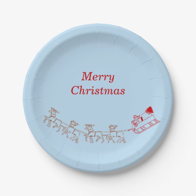 Assiettes En Carton Plaque papier - Père Noël et Sleigh (Devant)