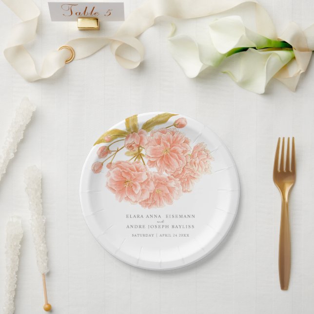 Assiettes En Carton Plaque papier personnalisée mariage fleur de pêche (Mariage)