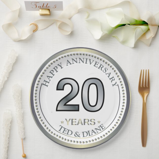 Assiettes En Carton Plaque papier Platinum 20e anniversaire (Mariage)