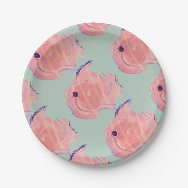Assiettes En Carton Plaque Papier Poisson Rose Cute (Devant)