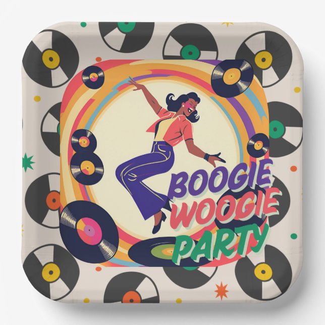 Assiettes En Carton Plaque papier Retro Boogie Woogie Party (Recto)