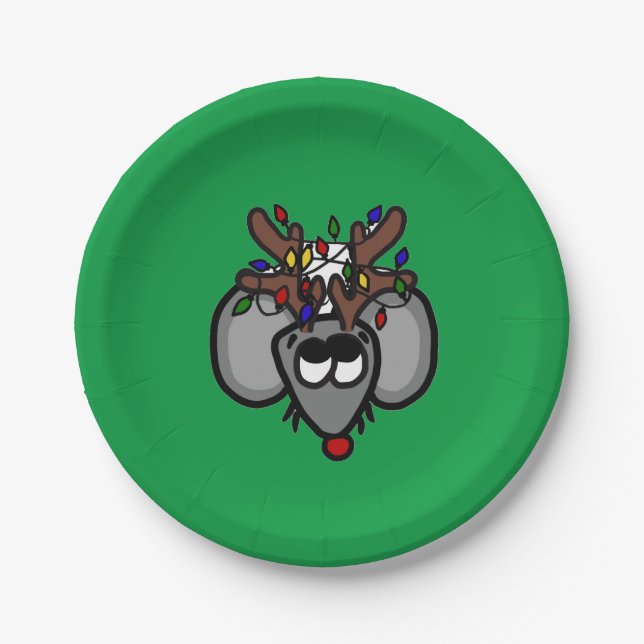 Assiettes En Carton Plaque Papier Roudolf Reindeer (Vert) (Devant)