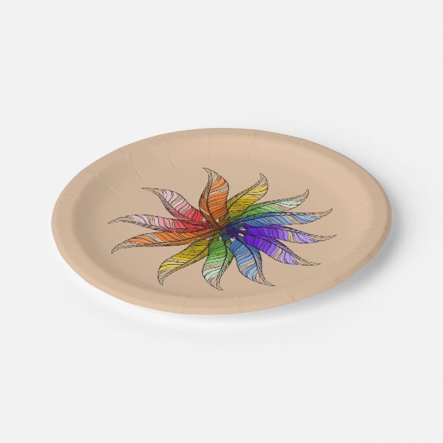 Assiettes En Carton Plaque papier - Roue couleur plumes (Angle)