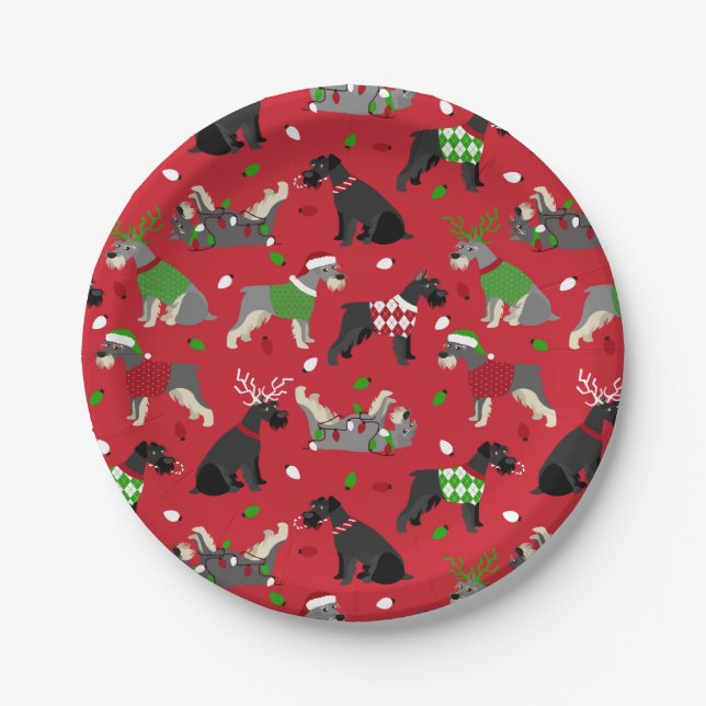 Assiettes En Carton Plaque papier Schnauzer de Noël (Devant)