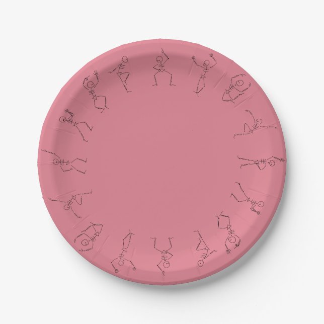Assiettes En Carton Plaque papier Skeleton Dance - rose (Devant)