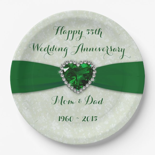 Assiettes En Carton Plaque papier Soft Damask 55e anniversaire Mariage (Devant)