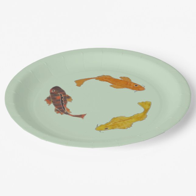 Assiettes En Carton Plaque papier - Trois Koi de natation (Angle)