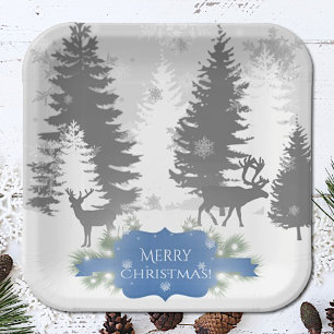 Assiettes En Carton Plaque papier Winter Wonderland - Bleu