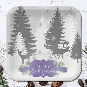 Assiettes En Carton Plaque papier Winter Wonderland - violet