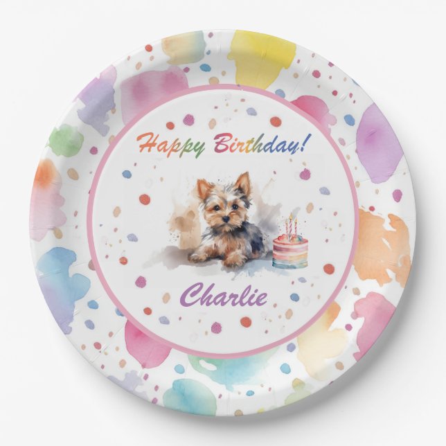Assiettes En Carton Plaque papier Yorkshire Terrier Aquarelle (Devant)