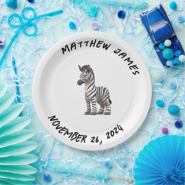 Assiettes En Carton Plaque Papier Zebra pour bébé personnalisable (Fête)