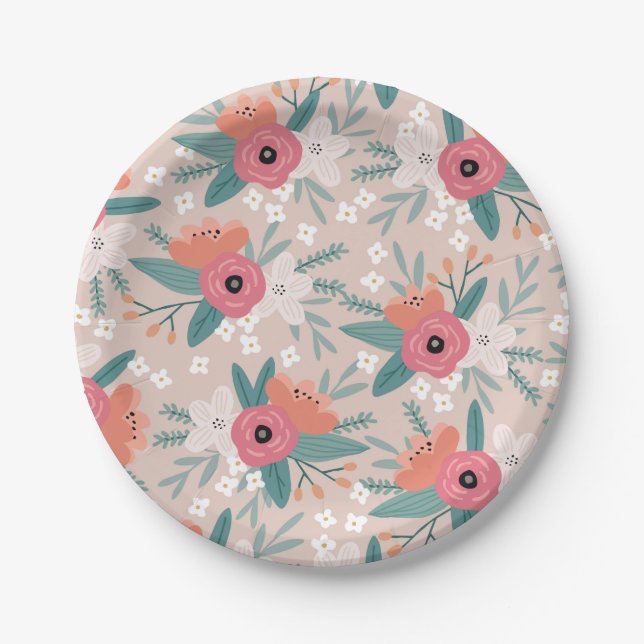 Assiettes En Carton Plaque Rose de la fête de chou rose (Devant)