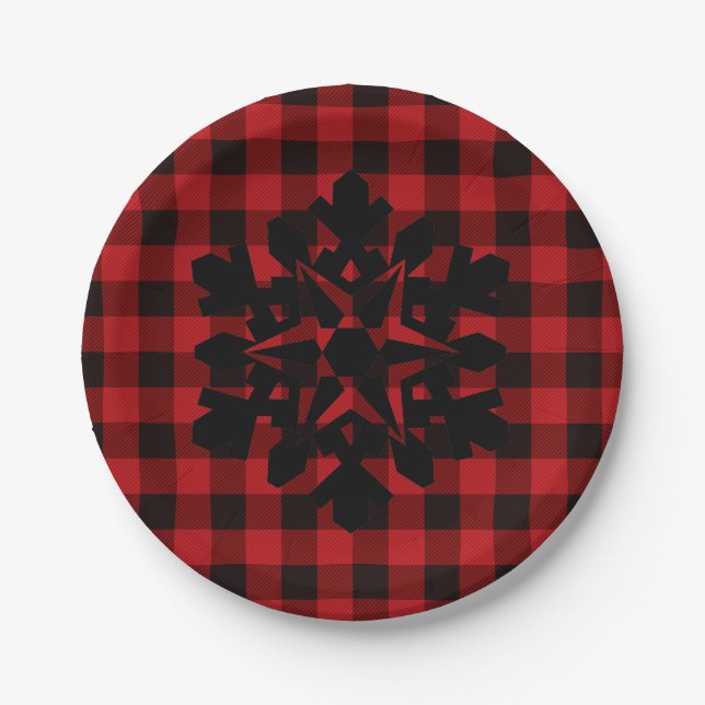 Assiettes En Carton Plaque rouge et noire - Flacon de neige (Devant)