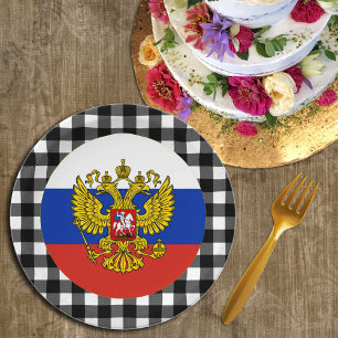 Assiettes En Carton Plaque Russie, plaid de buffle & drapeau russe