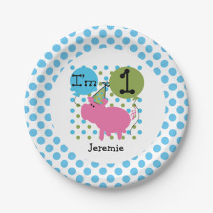 Assiettes En Carton Plaques à papier anniversaire bleu de porc