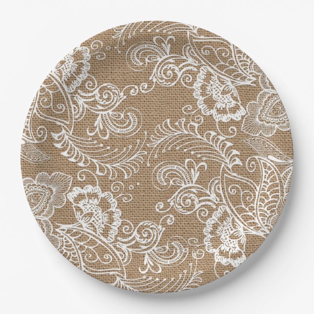 Assiettes En Carton Plaques à papier chics minables de dentelle et de (Devant)