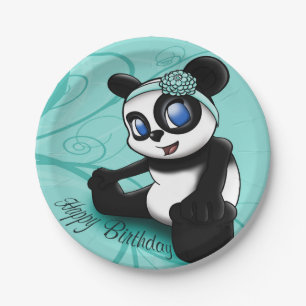 Assiettes En Carton Plaques à papier d'anniversaire floral de panda d