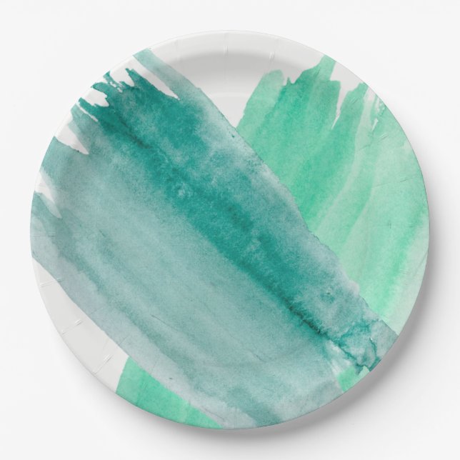 Assiettes En Carton Plaques à papier d'aquarelle de turquoise (Devant)