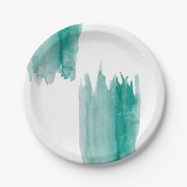 Assiettes En Carton Plaques à papier d'aquarelle turquoise (Devant)