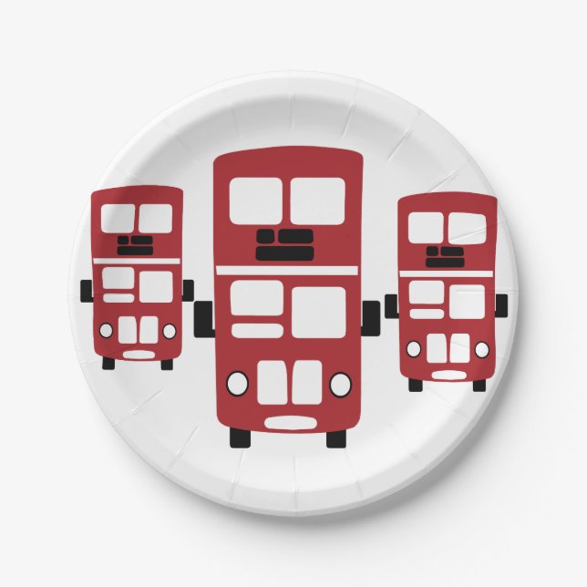 Assiettes En Carton Plaques à papier d'autobus à  impériale rouge (Devant)