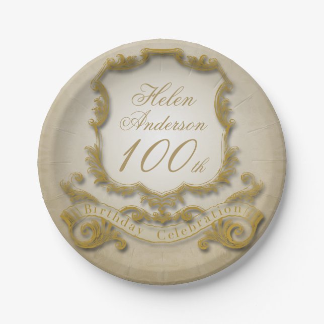 Assiettes En Carton Plaques à papier de 100th célébration (Devant)