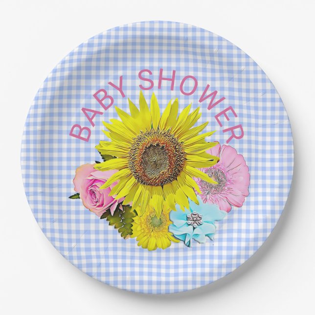 Assiettes En Carton Plaques à papier de baby shower de tournesol (Devant)