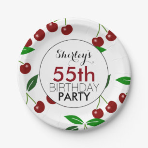 Assiettes En Carton Plaques à papier de cerise 55e anniversaire
