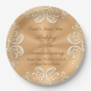 Assiettes En Carton Plaques à papier de cinquantième anniversaire d'