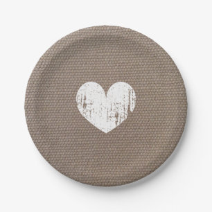 Assiettes En Carton Plaques à papier de coeur chic de pays de toile de