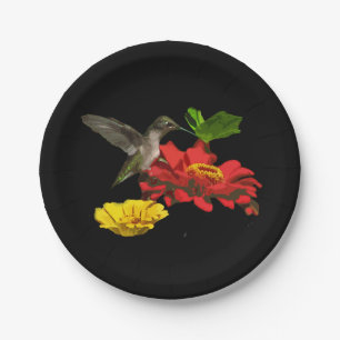 Assiettes En Carton Plaques à papier de colibri et de Zinnias