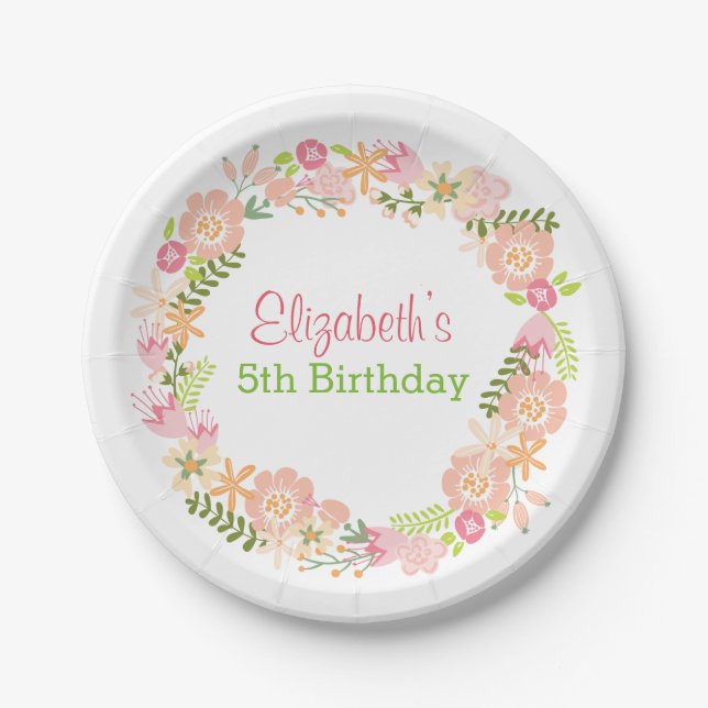 Assiettes En Carton Plaques à papier de guirlande florale (Devant)