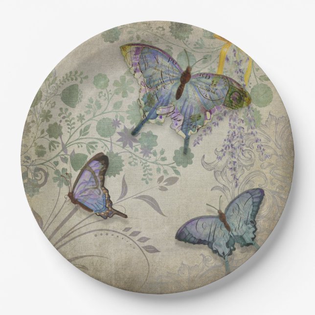 Assiettes En Carton Plaques à papier de jardin de papillon (Devant)