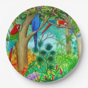 Assiettes En Carton Plaques à papier de jungle d'art de perroquet