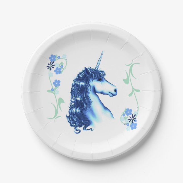 Assiettes En Carton Plaques à papier de licorne bleue (Devant)