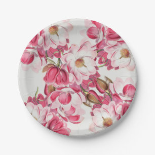 Assiettes En Carton Plaques à papier de magnolia rose