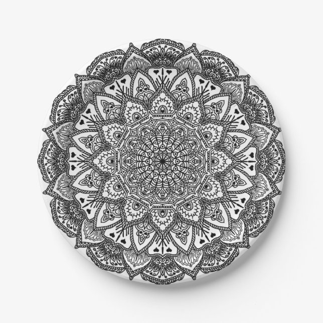 Assiettes En Carton Plaques à papier de mandala de dentelle (Devant)