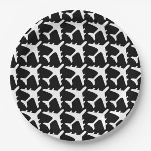 Assiettes En Carton Plaques à papier de motif blanc noir d'avion