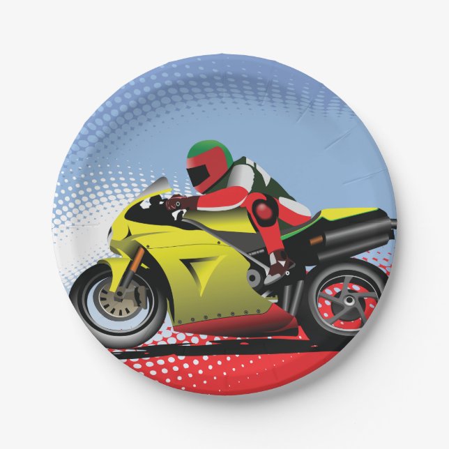 Assiettes En Carton Plaques à papier de moto jaune (Devant)