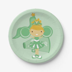 Assiettes En Carton Plaques à papier de partie verte de pom-pom girl