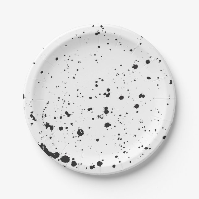Assiettes En Carton Plaques à papier de peinture noire d'éclaboussure (Devant)
