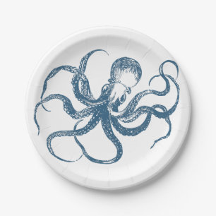 Assiettes En Carton Plaques à papier de poulpe bleu