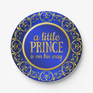 Assiettes En Carton Plaques à papier de prince baby shower bleu d'or