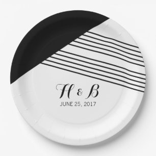 Assiettes En Carton Plaques à papier de rayure géométrique blanche