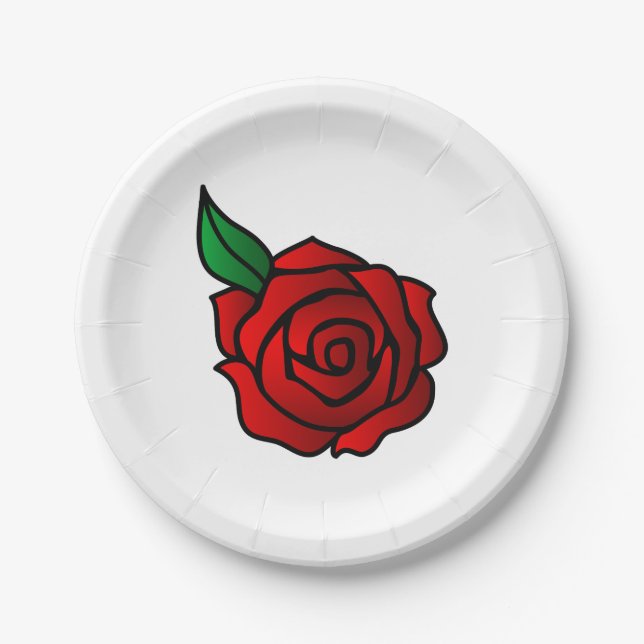 Assiettes En Carton Plaques à papier de rose rouge (Devant)