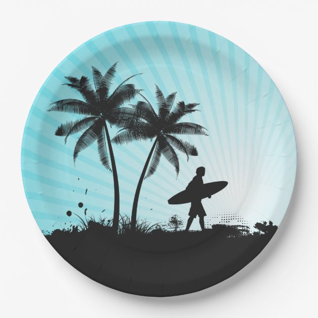 Assiettes En Carton Plaques à papier de surfer de plage (Devant)