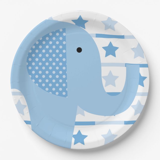 Assiettes En Carton Plaques à papier d'éléphant bleu (Devant)