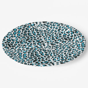 Assiettes En Carton Plaques à papier d'empreinte de léopard bleu