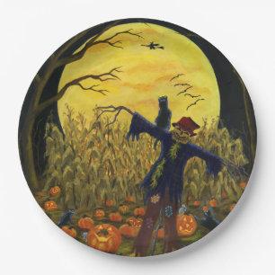 Assiettes En Carton Plaques à papier d'épouvantail de Halloween