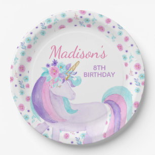 Assiettes En Carton Plaques à papier florales de licorne