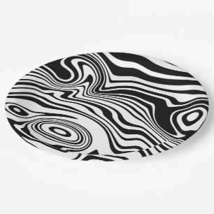 Assiettes En Carton Plaques Abstraites en papier blanc rayé noir
